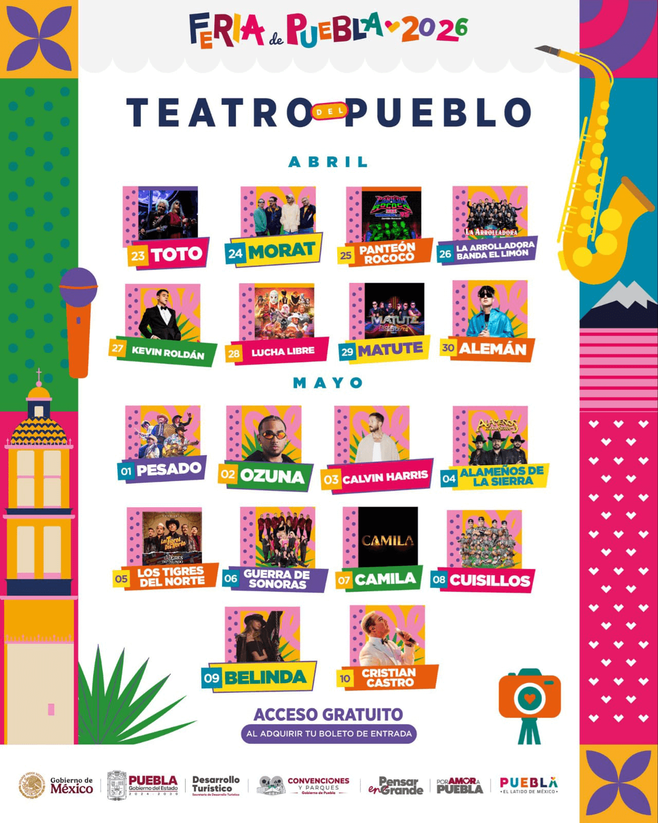 Cartelera Teatro del Pueblo Puebla 2026 artistas y fechas conciertos gratis